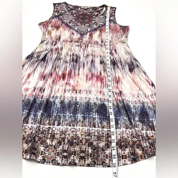 ONE WORLD Live & Let Live Sleeveless Boho Ombre Print Paisley Neckline Dress - Picture 8 of 16